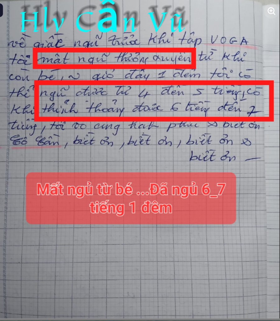 Thư tay của học viên: mất ngủ thường xuyên từ bé, nay ngủ được 6 đến 7 tiếng một đêm