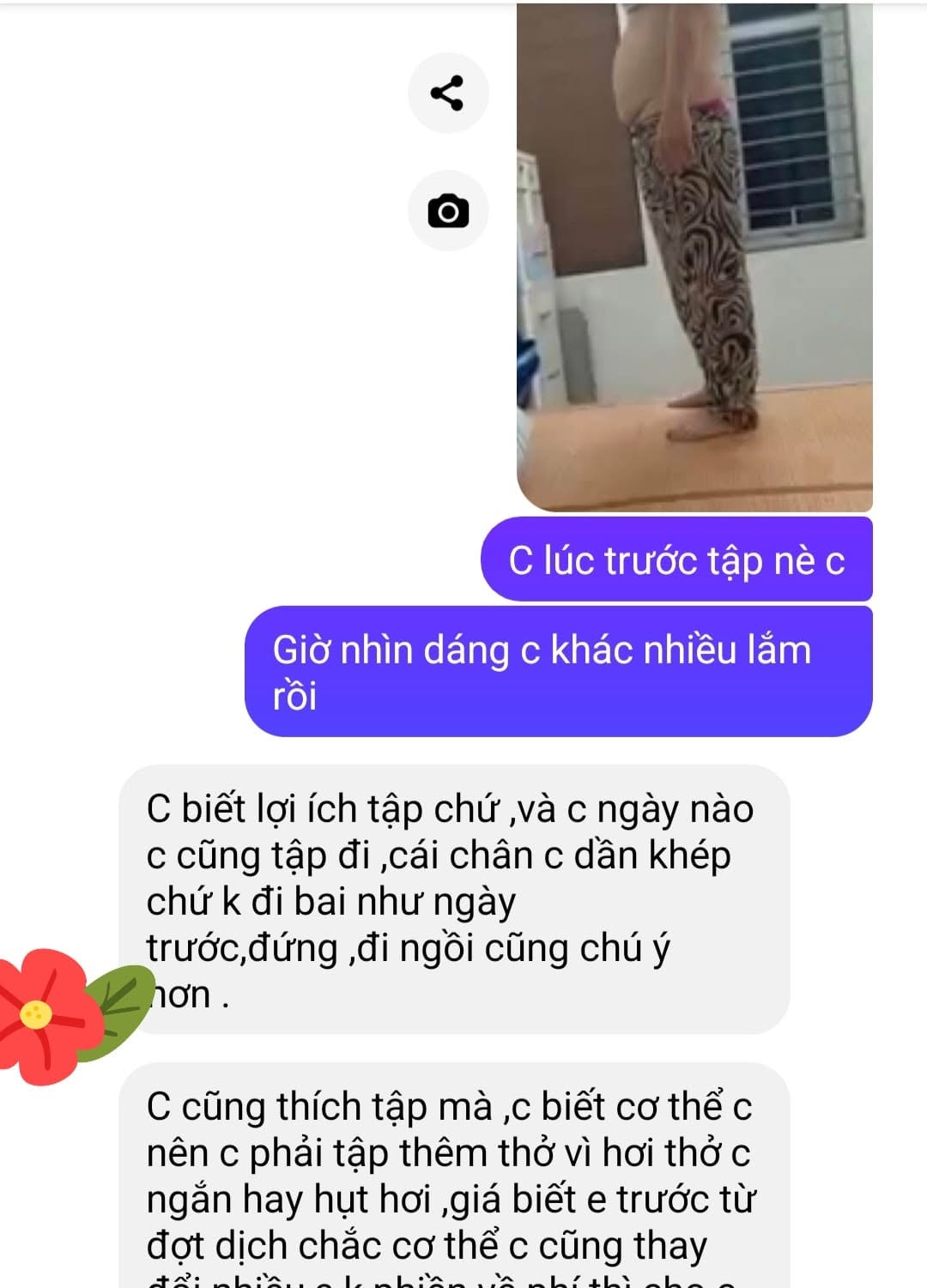 Tin nhắn học viên: dáng thay đổi nhiều, chân dần khép, đi đứng ngồi chú ý hơn